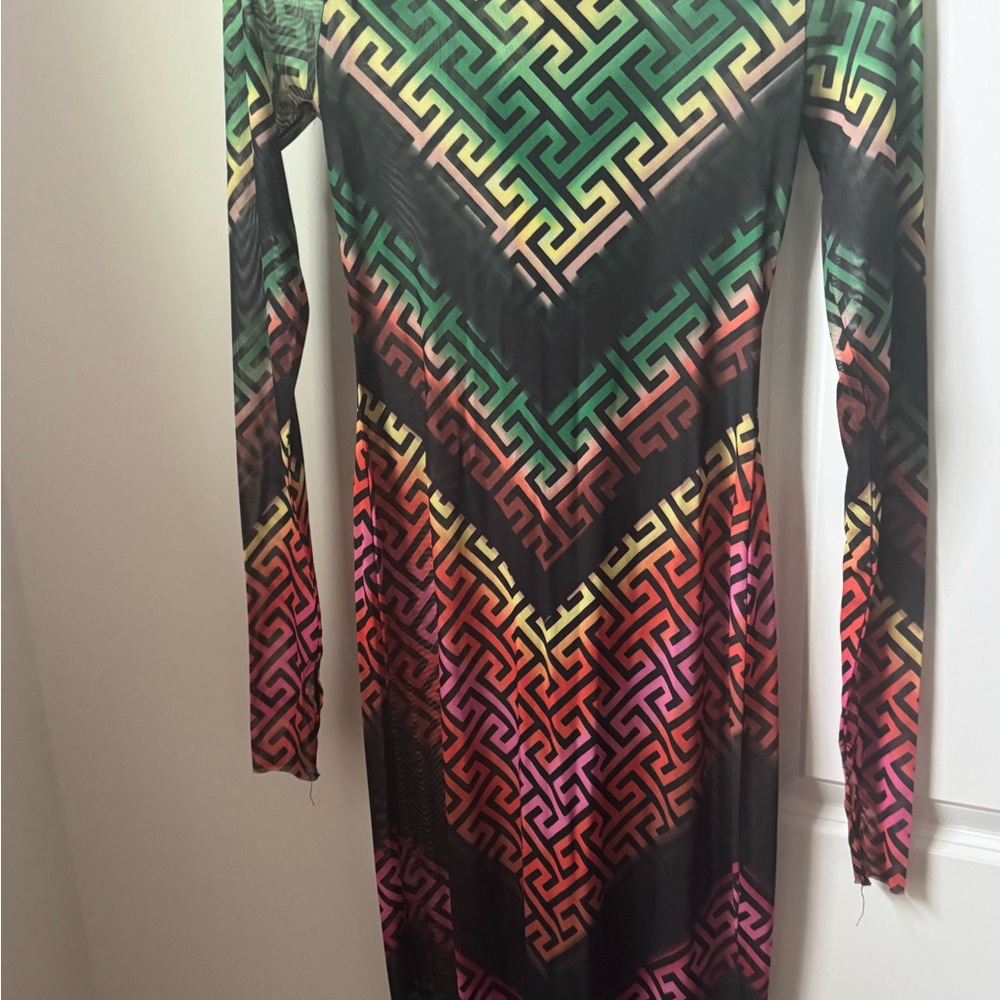 Multicolor Geometric Pattern Long Sleeve Dress - image 3